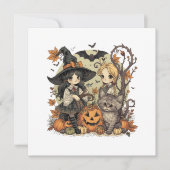 Bruxinhas Kawaii com Gatinho e Abóboras Bedankkaart (Voorkant)