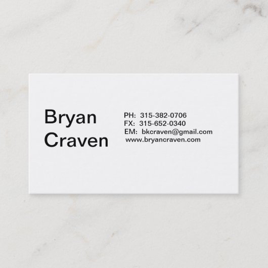 Bryan Craven Visitekaartje (Voorkant)