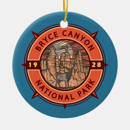 Bryce Canyon National Park Elk Retro Compass Keramisch Ornament (Voorkant)