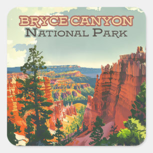 Bryce Canyon National Park Utah Hoodoo Retro Vierkante Sticker