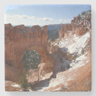 Bryce Canyon Natural Bridge Snowy Landscape Foto Stenen Onderzetter