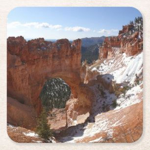 Bryce Canyon Natural Bridge Snowy Landscape Foto Vierkante Kartonnen Onderzetter