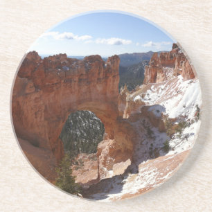 Bryce Canyon Natural Bridge Snowy Landscape Foto Zandsteen Onderzetter