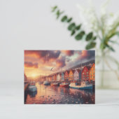 bryggen bergen noorwegen vroege ochtend briefkaart (Staand voorkant)