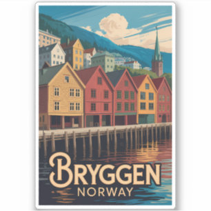 Bryggen Noorwegen Illustratie Reis Kunst Bergen Sticker