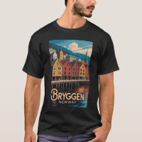 Bryggen Noorwegen Illustratie Reis Kunst Bergen