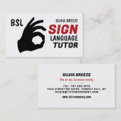 BSL, oké Gesture, Sign Language Tutor, leraar Visitekaartje (Voorkant / Achterkant)