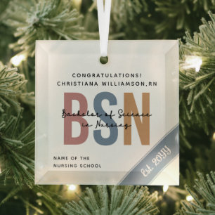 BSN Bachelor of Science in Nursing RN Afstuderen Glas Ornament