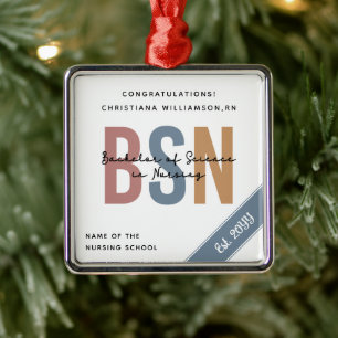 BSN Bachelor of Science in Nursing RN Afstuderen Metalen Ornament