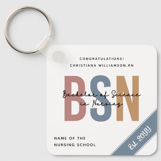 BSN Bachelor of Science in Nursing RN Afstuderen Sleutelhanger (Voorkant)