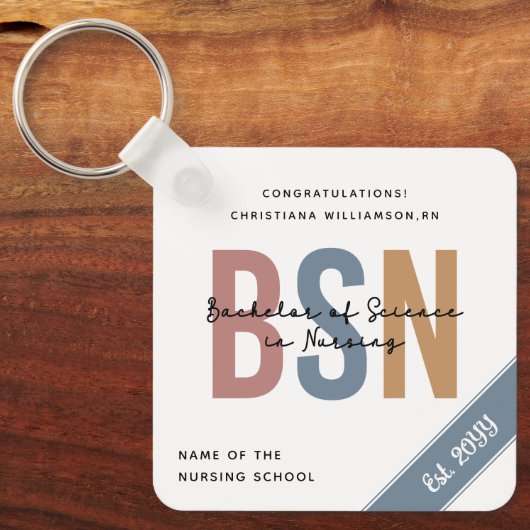 BSN Bachelor of Science in Nursing RN Afstuderen Sleutelhanger (Voorkant)