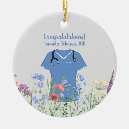 BSN Nurse Blue Scrubs Keramisch Ornament (Voorkant)
