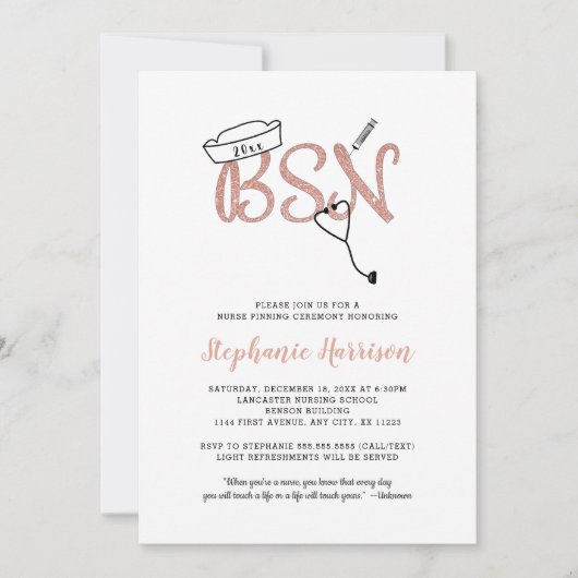BSN pinning verpleegkundige afstuderen roos gouden Kaart (Voorkant)