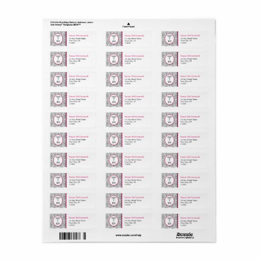 BSN RN LPN Damast Caduceus Zwart Heet roze Etiket (Full Sheet)