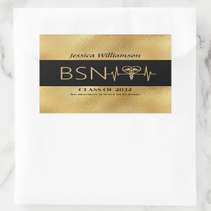 BSN RN LPN Nurse Graduton Party Elegant Black Gold Rechthoekige Sticker