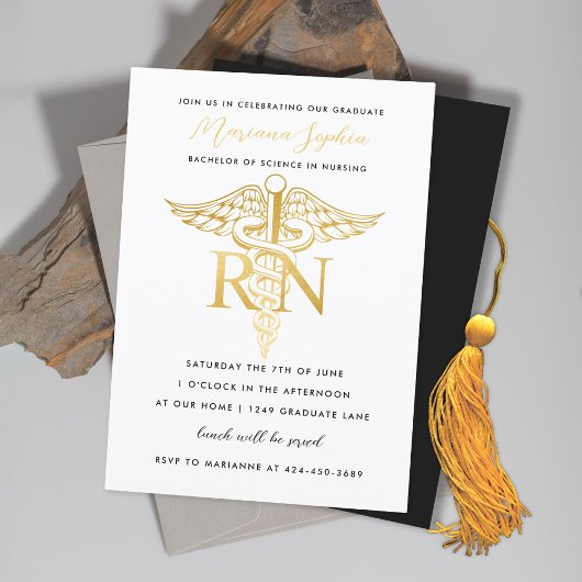 BSN RN Nurse Graduation Party Faire-part Gold