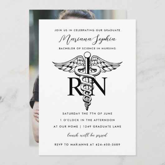BSN RN Verpleegkundige Afstudeerders Zwart en Wit Kaart (Voorkant / Achterkant)