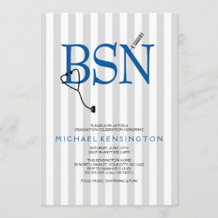 BSN RN verpleegster afstuderen nodigt/GRAY STRIPES Kaart