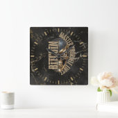 BTC motivation | Skull | Gold Marble Vierkante Klok (Huis)