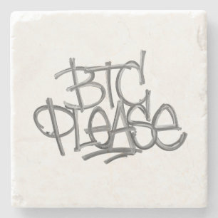 "BTC Please" (Wit) Stenen Onderzetter