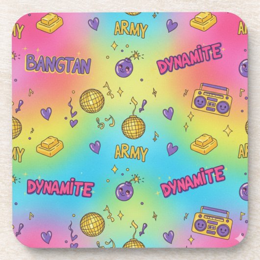 BTS Dynamite Disco Party Seamless Pattern Bier Onderzetter (Voorkant)
