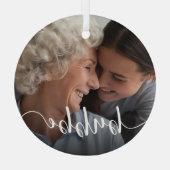 Bubbe Grandma Script Overlay Glas Ornament (Achterkant)