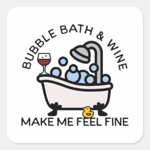 Bubbelbad en wijn vierkante sticker