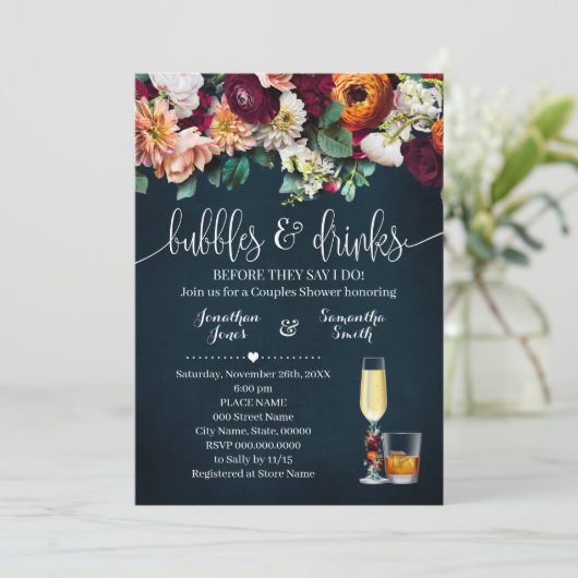 Bubbels & Dranken Koppels Bruiloft Wijn Bloemen Bl Kaart (Staand voorkant)
