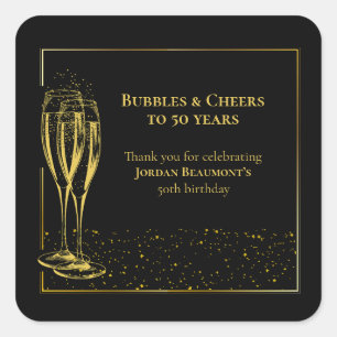 Bubbels en Cheers Zwart Goud 50ste Verjaardagsfees Vierkante Sticker