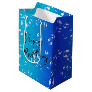 Bubbels op blauw en turquoise gradiënt medium cadeauzakje