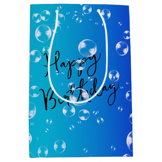 Bubbels op blauw en turquoise gradiënt medium cadeauzakje (Voorkant)