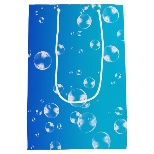 Bubbels op blauw en turquoise gradiënt medium cadeauzakje (Achterkant)