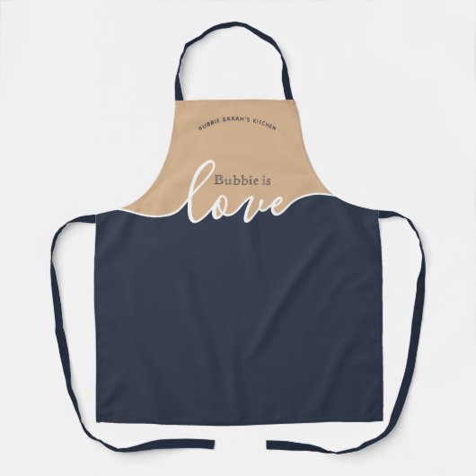 BUBBIE is Love NAVY & TAN Script Schort (Voorkant)