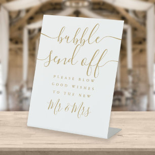 Bubble Afscheid Modern Elegant Gouden Schrift Reclamebord Met Voetstuk