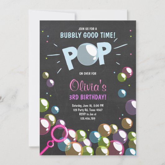 Bubble Anniversaire Invitation Fête POP Anniversai (Devant)