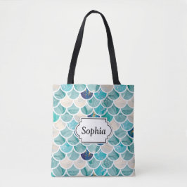 Bubble Aqua turquoise marmer mermaid fish scales Tote Bag