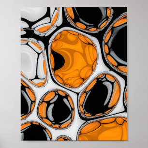 Bubble Art in Sinaasappel, zwart en wit Poster