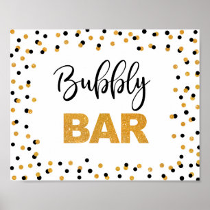 Bubble Bar Party Sign Black en Gold Glitter Poster