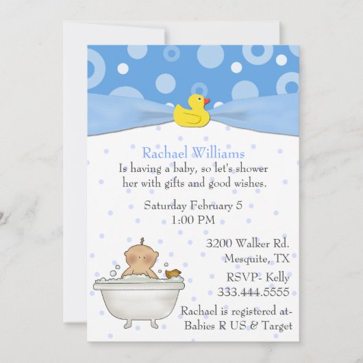 Bubble Bath Baby Boy Shower Invitation Kaart (Voorkant)