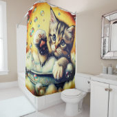 "Bubble Bath Kitten - grillige badtijd kunst" Douchegordijn (In situ)