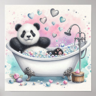 Bubble Bath Panda Poster