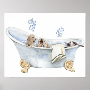 Bubble Bath Puppies Kitten Bathtub Bathtub Poster