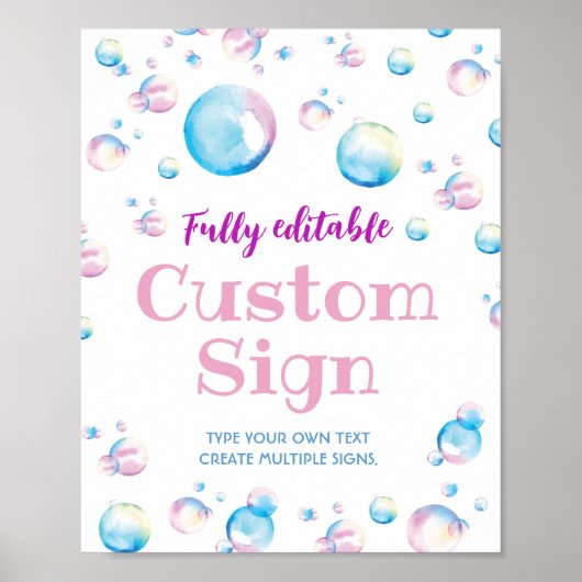 Bubble Birthday Party Table Sign Pop On Over Poster (Voorkant)