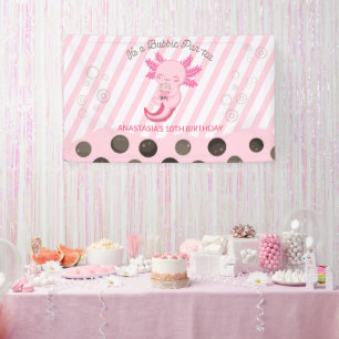 Bubble Boba Tea Roze Axolotl Verjaardagsfeestje Ve Spandoek