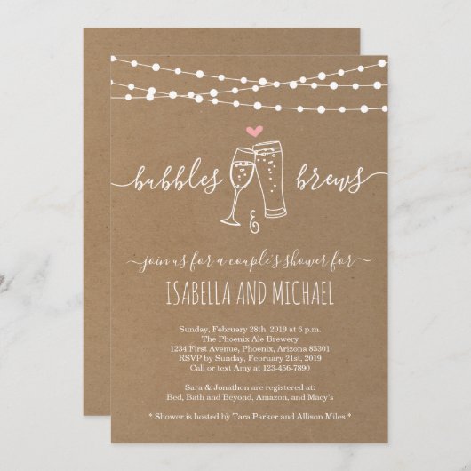 Bubble & Brews Couple's Shower Invitation (Devant / Derrière)