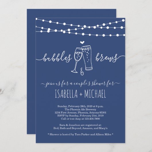 Bubble & Brews Couple's Shower Invitation (Devant / Derrière)