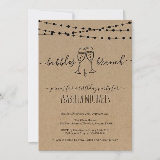 Bubble & Brunch Birthday Party Invitation Kaart (Voorkant)