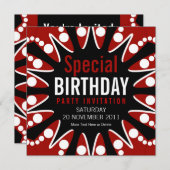 Bubble Burst Rouge Blanc et noir Invitation d'anni (Devant / Derrière)