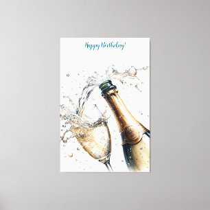 Bubble Champagne Happy Birthday Canvas Afdruk
