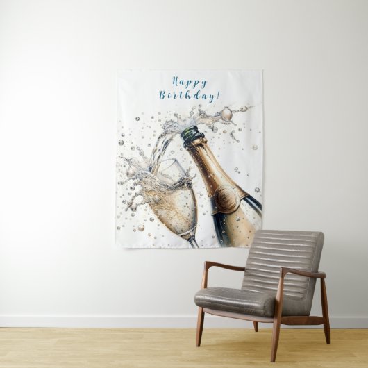 Bubble Champagne Happy Birthday Wandkleed (In situ)